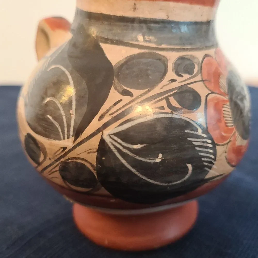 Vintage Folk Art Clay Pottery Mini Jug Pitcher - Unmarked - Made in Mexico?